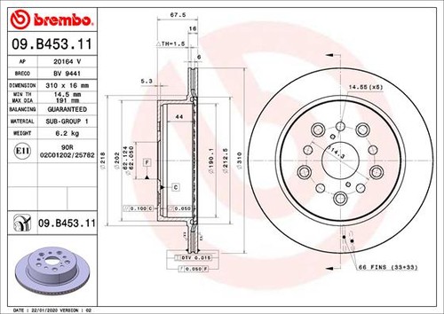 2x BRAKE DISC 09.B453.11 FOR LEXUS LS 3UZ-FE 4.3L 1UZ-FE 4.0L 8cyl LS - Picture 2 of 9