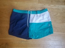 Vintage Jantzen Mens Swim Shorts Large Blue White Lined USA Trunks Pockets