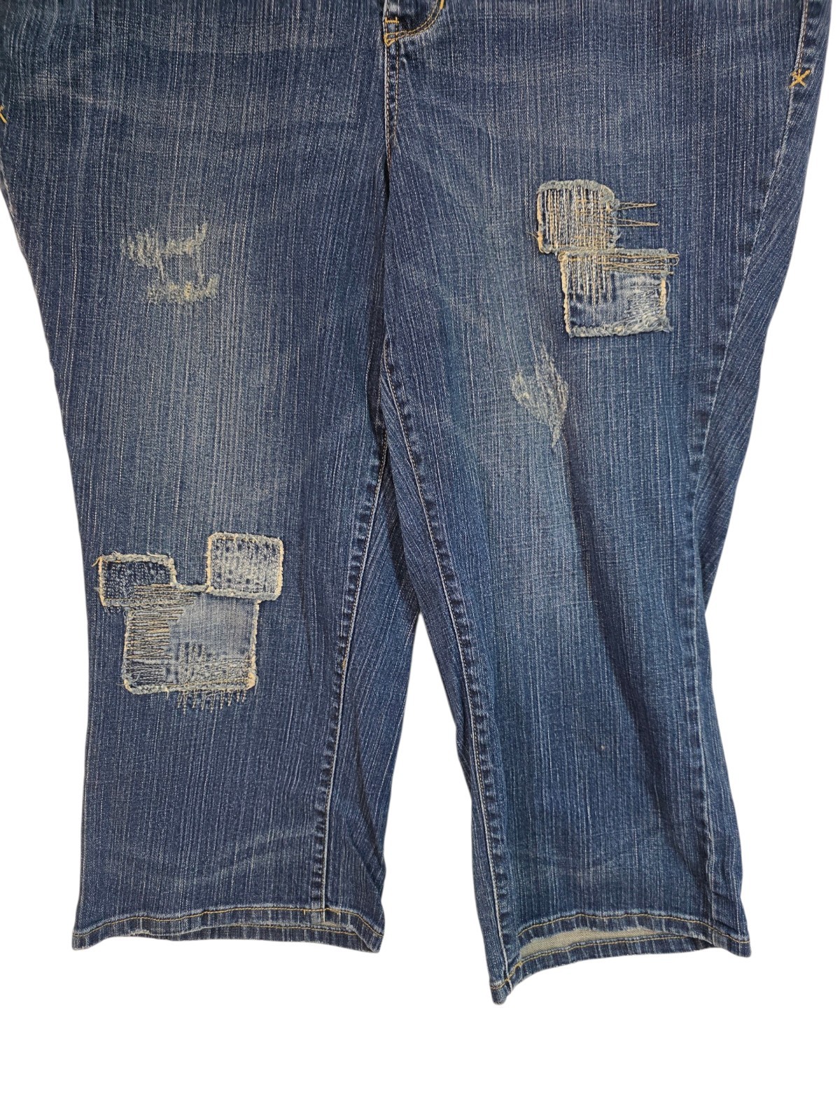 Lane Bryant Patchwork Distressed Denim Capris - S… - image 5