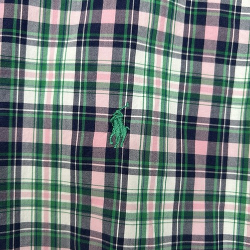 Ralph Lauren Mens Button Up Shirt Size Large Short Sleeve Green Pink Plaid Vtg - Picture 5 of 10