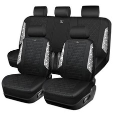 Oxford Bling Diamond Car Seat Covers Interior Sets, Full Set Sliver-Oxford