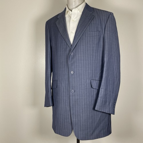 Lazetti Couture 2 Piece Suit Mens 42XL 34x30 Blue Striped Wool Double Vented - Picture 4 of 16