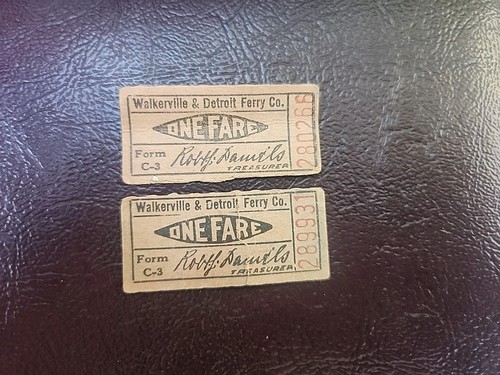 Vintage Walkerville & Detroit Ferry Co. One Fare Transit Tickets Rare