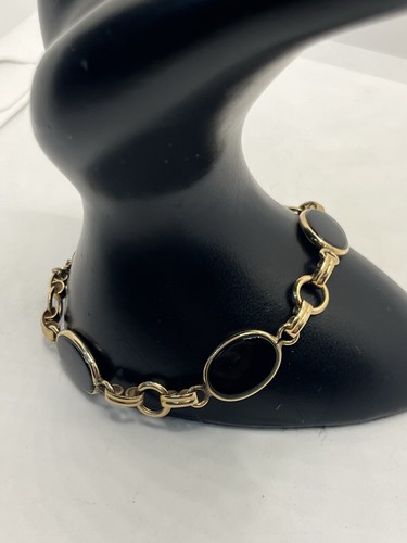 12k gold filled black stone cabochon chain bracelet vintage - Picture 12 of 16