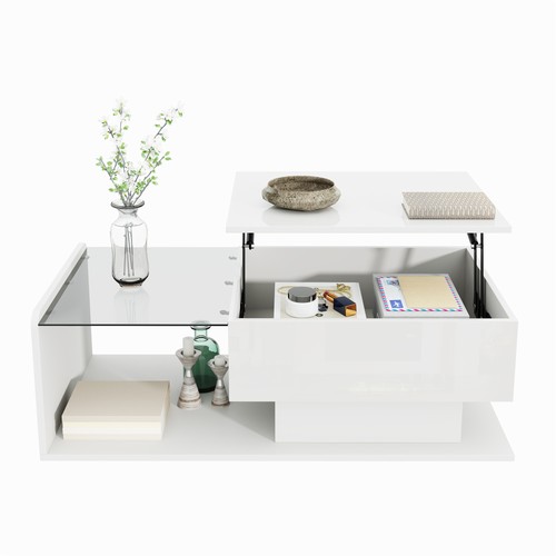 Aiorber Couchtisch mit Glas und LED-Effekt, höhenverstellbar, für Wohnzimmer - Bild 7 von 15