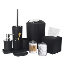 Bathroom Accessory Set - 10 Piece Black Bathroom Accessories Set with Trash C...