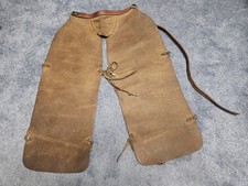 Vintage Brown Thick Leather Work Riding Chaps Cowboy Western