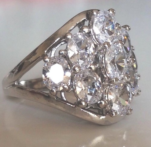 TGW 5.25ct Nine Stunning Cubic Zirconia Cluster Platinum Plated Ring Size 6 - Picture 16 of 22