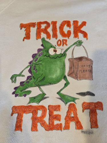 Vintage 90er Halloween Sweatshirt Gr. L Trick or Treat Skelett Kürbis Geisterhaus - Bild 6 von 13