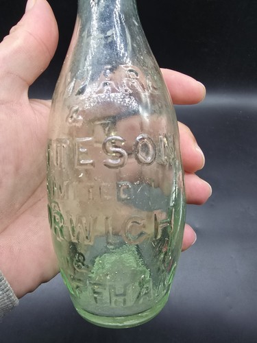 Antique aqua Glass Skittle Bottle Steward And Patteson Norwich And Swaffham - Picture 5 of 8