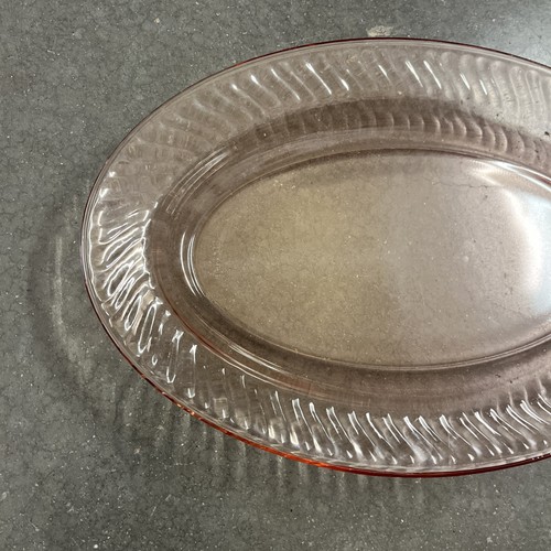 Vintage Arcoroc France Pink Swirl Glass Platter 14" x 9" - Picture 3 of 11