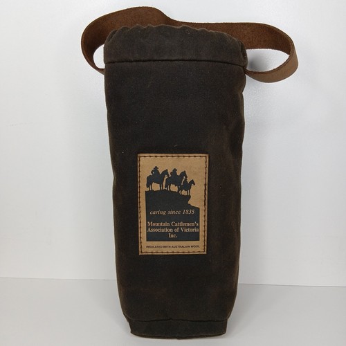 Australian Walkabout Oilskin Drink Bottle Cooler Insulated With Aus Wool Leather
