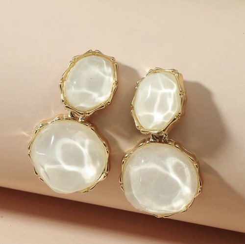 Pendientes Geométricos Blancos Zara Redondos Retro Círculo Boho Cuarzo Distintivo Cuelgan