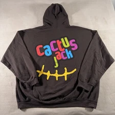 Travis Scott Cactus Jack Hoodie Mens 2XL Brown Pullover Smile Graphic Puff Print