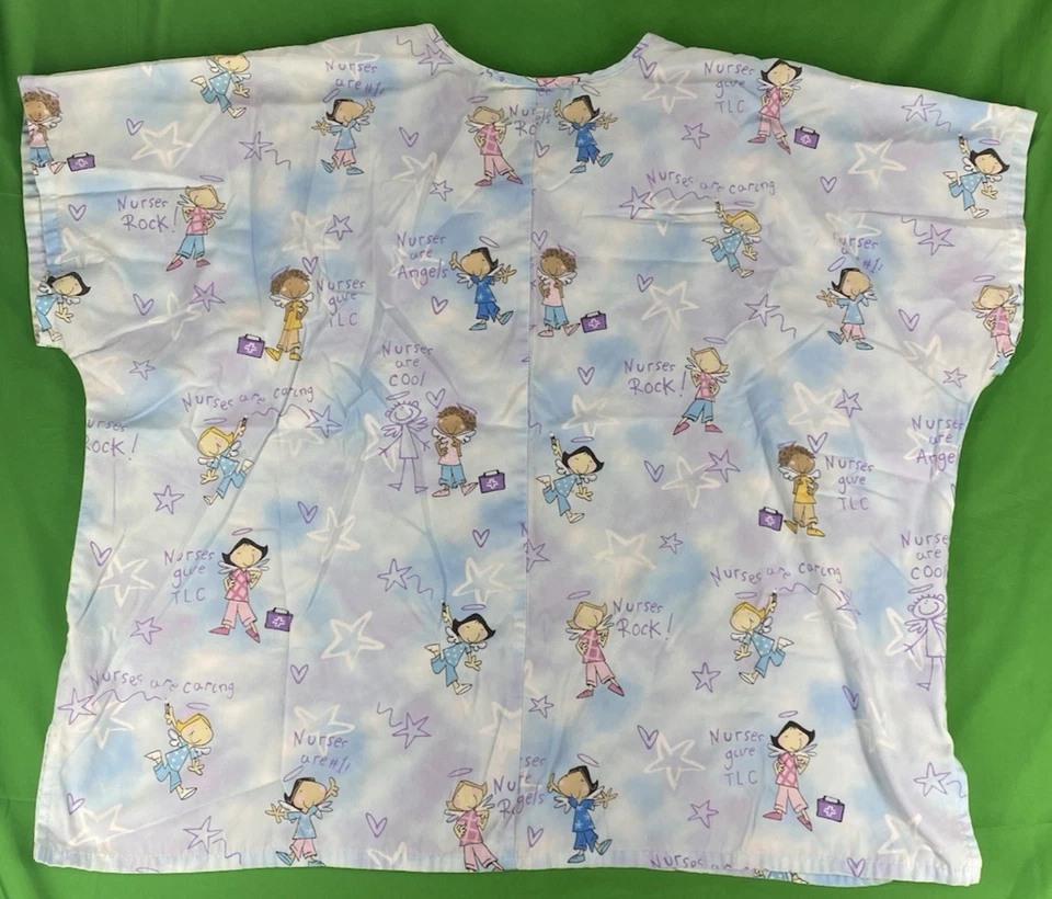 XXL Angel Nurses Pattern Scrub Shirt - Image 4 of 4