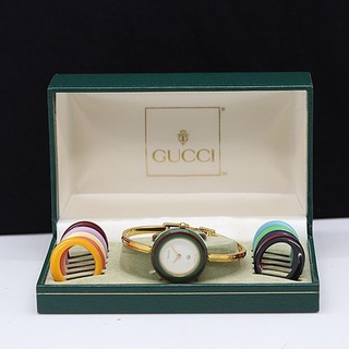RARE!! GUCCI Women's 11/12 Change Bezel Quartz Watch Gold Plated BOX