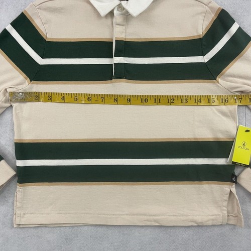Volcom Polo Shirt Girls Size Small 7/8 Long Sleeve Beige Striped Rugby NEW - Picture 5 of 15