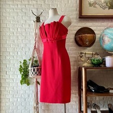 Vintage Red Sheath Mini Dress Structured Pleated Bodice Bow with Back Detail