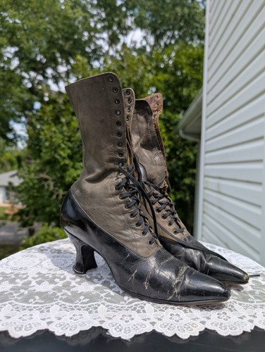 Antik/VTG Viktorianische Stiefel Damen Schnürung Dunkelbraun Schwarz Leder Absatz - Bild 10 von 10