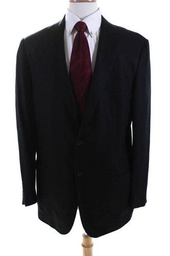 Ermenegildo Zegna Mens Two Button Blazer Jacket Black Wool Size EUR 54 Long