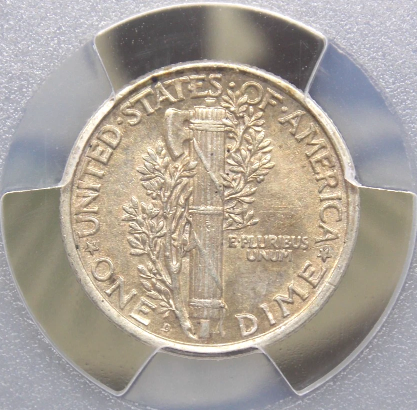 Moneda de diez centavos Mercury 1919 "D" plata 10c graduación profesional AU58 #857 sobre sin circular ECC&C, Inc. Foto 2 de 4