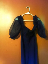 Black/Blue Ombre Maxi Dress Sz S Chiffon V-Neck Zip Sheer Puff Sleeves