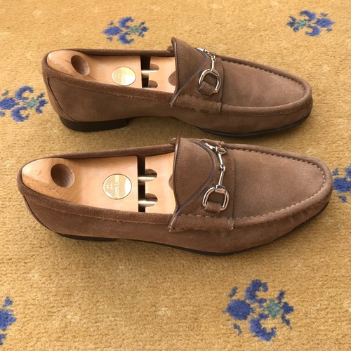Gucci Loafers Shoes Suede Tan Brown Silver Horsebit Mens US 9 UK 8.5 EU 42.5 - Picture 4 of 12