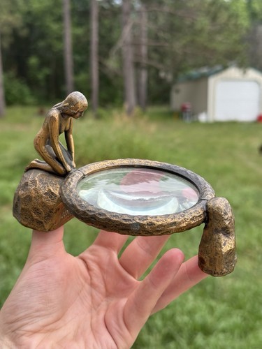 Lector de escritorio Epic Bausch & Lomb Art Deco bronce dama desnuda lupa