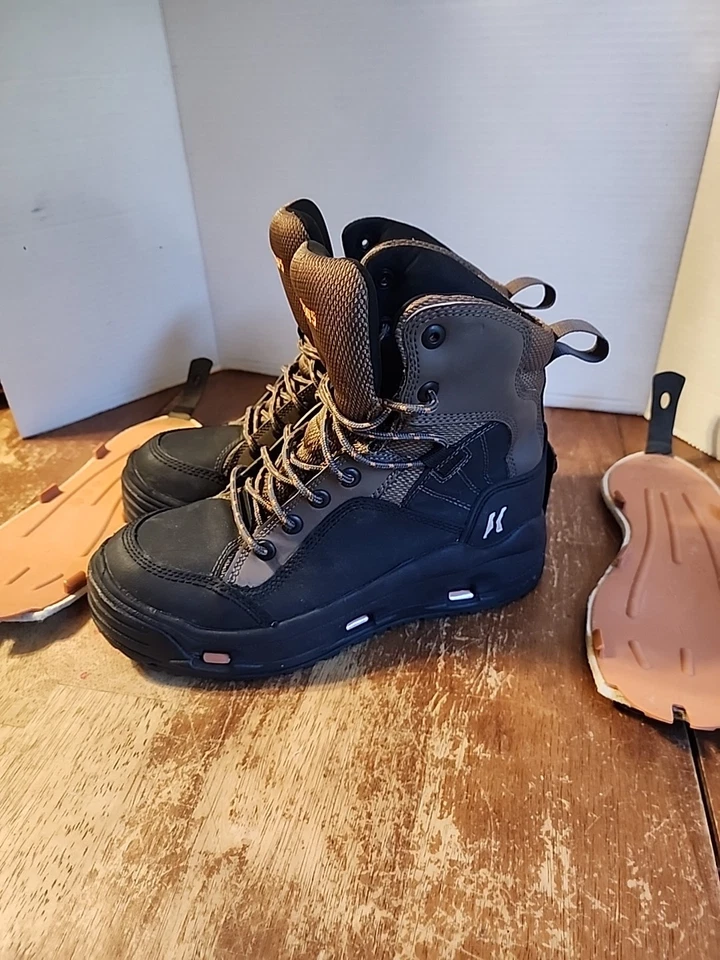 Botas de vadeo Korkers Buckskin con dos juegos bloqueo de tacón vadeo usadas en excelente estado para hombre talla 9 Foto 4 de 4