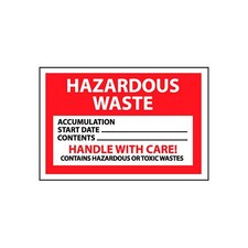 NMC HW19 Hazardous Waste Vinyl Labels - Hazardous Waste Handle With Care