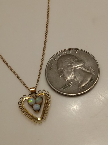 Collar corazón filigrana piedras preciosas ópalo australiano relleno de oro amarillo de 12k 15 pulgadas - Imagen 2 de 4