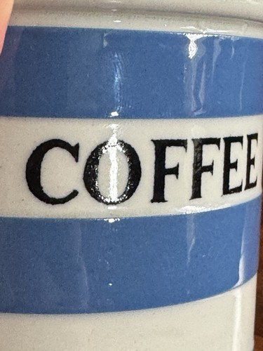Barattolo caffè T.G.Green & Co Ltd Cornish Ware senza coperchio blu e bianco a righe vintage - Foto 11 di 16
