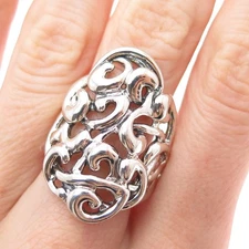 HAGIT GORALI 925 Sterling Silver Vintage Ornate Swirl Modernist Ring Size 9.25
