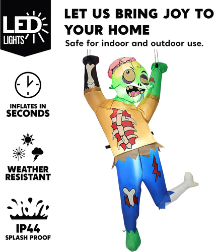 5FT Halloween Inflatable Zombie w/ LEDs – Outdoor Indoor Yard Party Decor - Picture 4 of 8