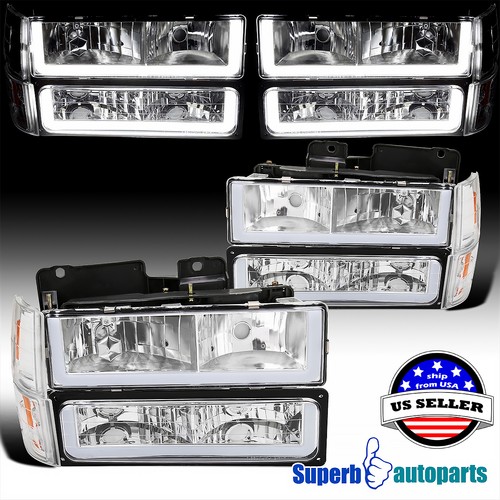 Fits 1994-1998 GMC C10 C/K 1500 2500 3500 Headlights Bumper Lamps LED Strip - Picture 1 of 13