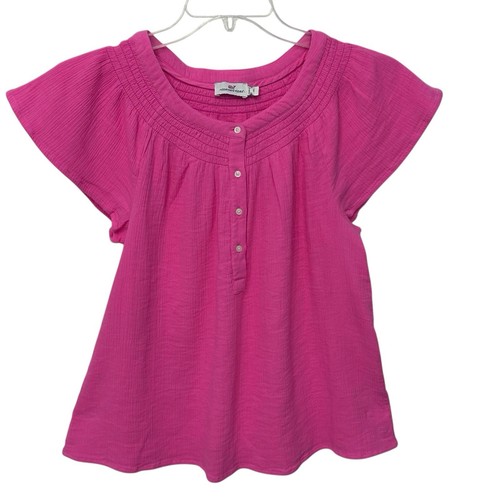Top Vineyard Vines para mujer pequeño de gasa mangas aleteadas callado popover informal - Imagen 8 de 8