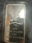 10 oz silvertowne bar .999 fine silver eagle design sealed