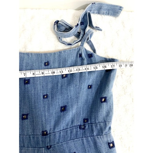 Hunter Bell Alex Blue Denim Chambray Embroidered Sleeveless Jumpsuit 12 - Picture 6 of 8