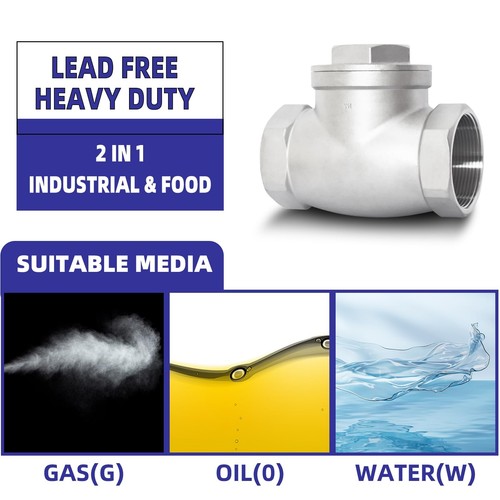 3/4" NPT Horizontal Check Valve, Stainless Steel Non Return Swing Check Valve... - Picture 4 of 7