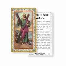 Saint Andrew with Prayer to St. Andrew - gold trim - Paperstock Holy Card