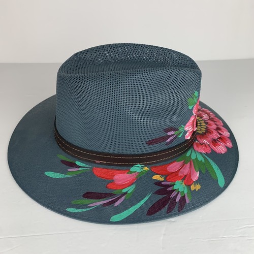 Beristain Fedora Style Hand Painted Mexican Hat Sombrero Mexico Floral Sz M - Picture 3 of 22