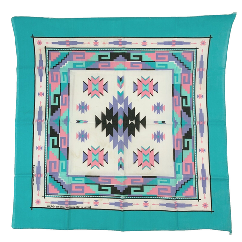 Vintage 14193 Springs Southwestern Blue Pink Scarf Bandana 21.5" x 21.5" USA - Picture 1 of 9