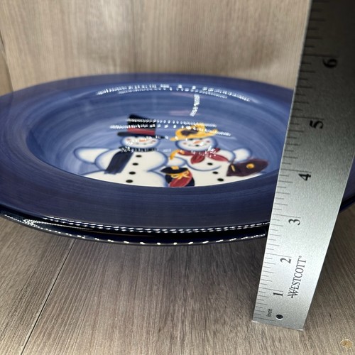 Tabletops Snowman Hand Painted Couple 14.75" Pasta Rim Ceramic Plate w/ Box - Picture 8 of 8