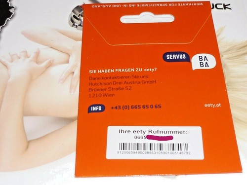Austria EETY Hutchison "Drei" "3" pre-paid SIM Card NEW in box BNIB + credit - Picture 2 of 2