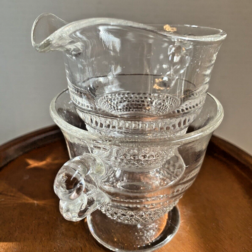 Duncan & Miller Teardrop Clear Glass Sugar Bowl And Creamer Vintage MCM Lovely - Picture 2 of 8