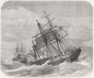 PLYMOUTH. Crash, Lizard. HMS Schreckliches Schleppschiff 1869 alter antiker Druck