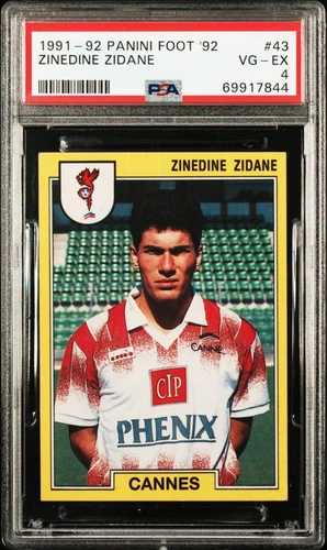 43 ZINEDINE ZIDANE CANNES PANINI FOOT 92 1991 STICKERS FOOTBALL FRANCE PSA 4 EX