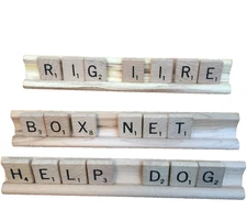 VINTAGE 80s SELCHOW RIGHTER SCRABBLE LETTER TILE RACK LOT  MADE IN USA WOOD