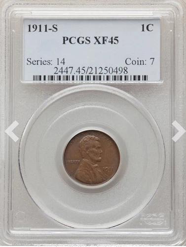 1911 S Lincoln Penny PCGS XF45 Good Eye Appeal