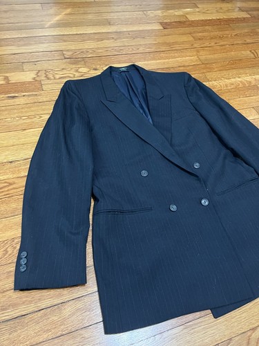 Jones New York Mens Blazer Jacket Sz 42L Blue Striped Double Breasted Sport Coat - Picture 2 of 8